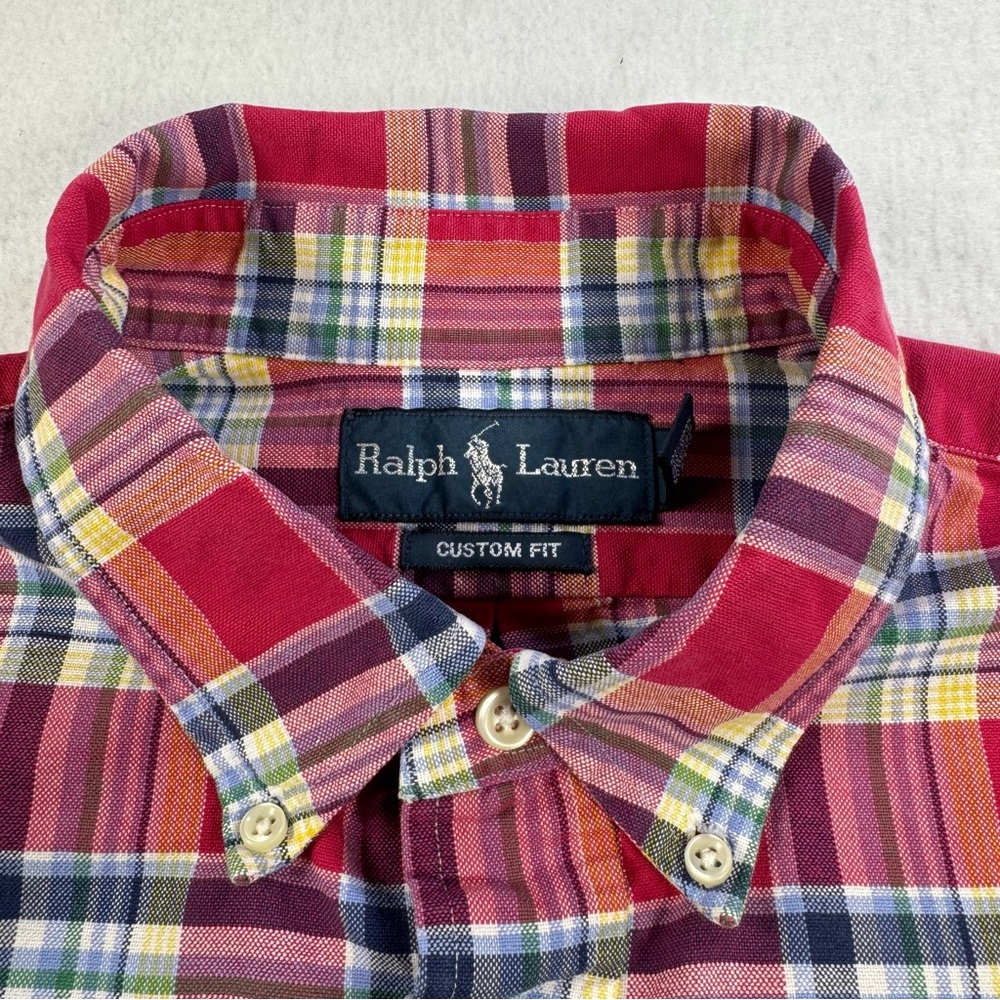 Ralph Lauren Men’s L Custom Fit Pink Multicolor Plaid Shirt 100% Cotton‎ - Picture 7 of 13